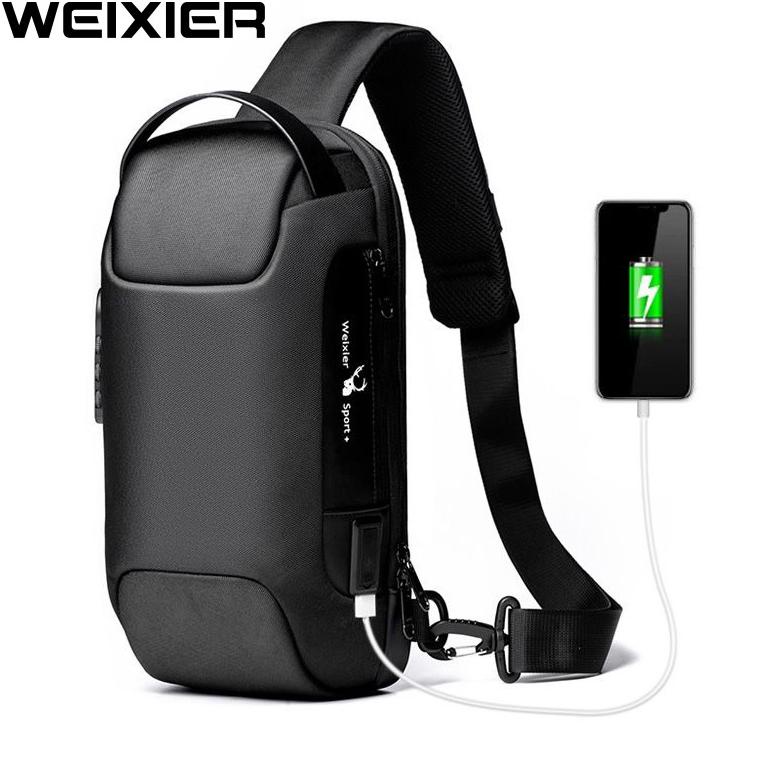 SALE TERBATAS WEIXIER 9529 Tas Selempang Pria Shoulder Bag USB Port Anti Maling WK-SBY