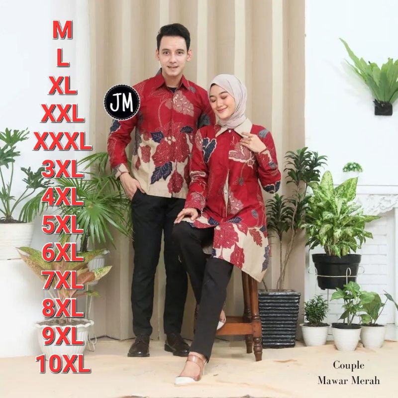 Couple atasan tunik batik motif mawar big size M L XL XXL XXXL 4XL 5XL 6XL 7XL 8XL 9XL 10XL