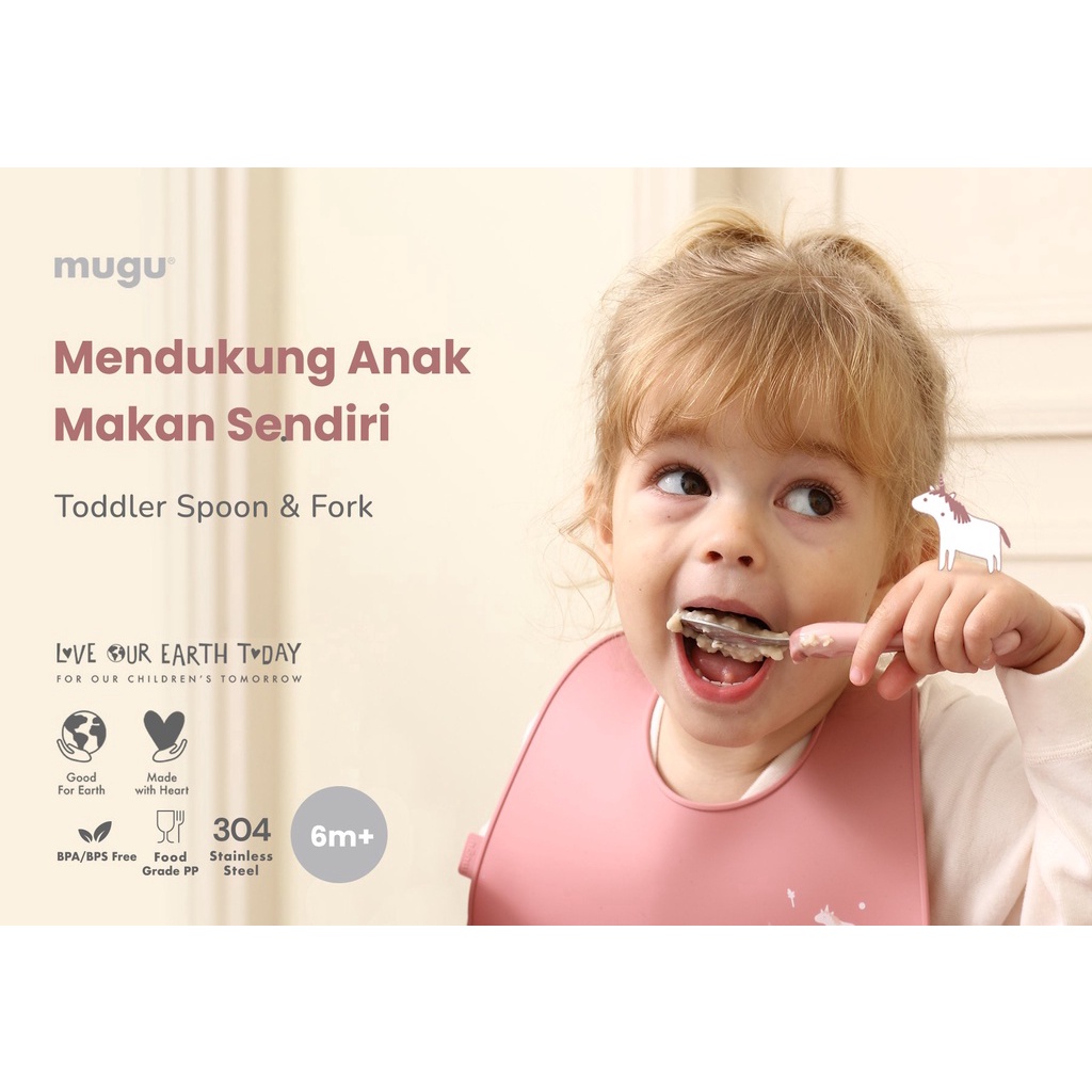 Mugu Toddler Spoon And Fork Blue Biru Sendok Garpu Anak