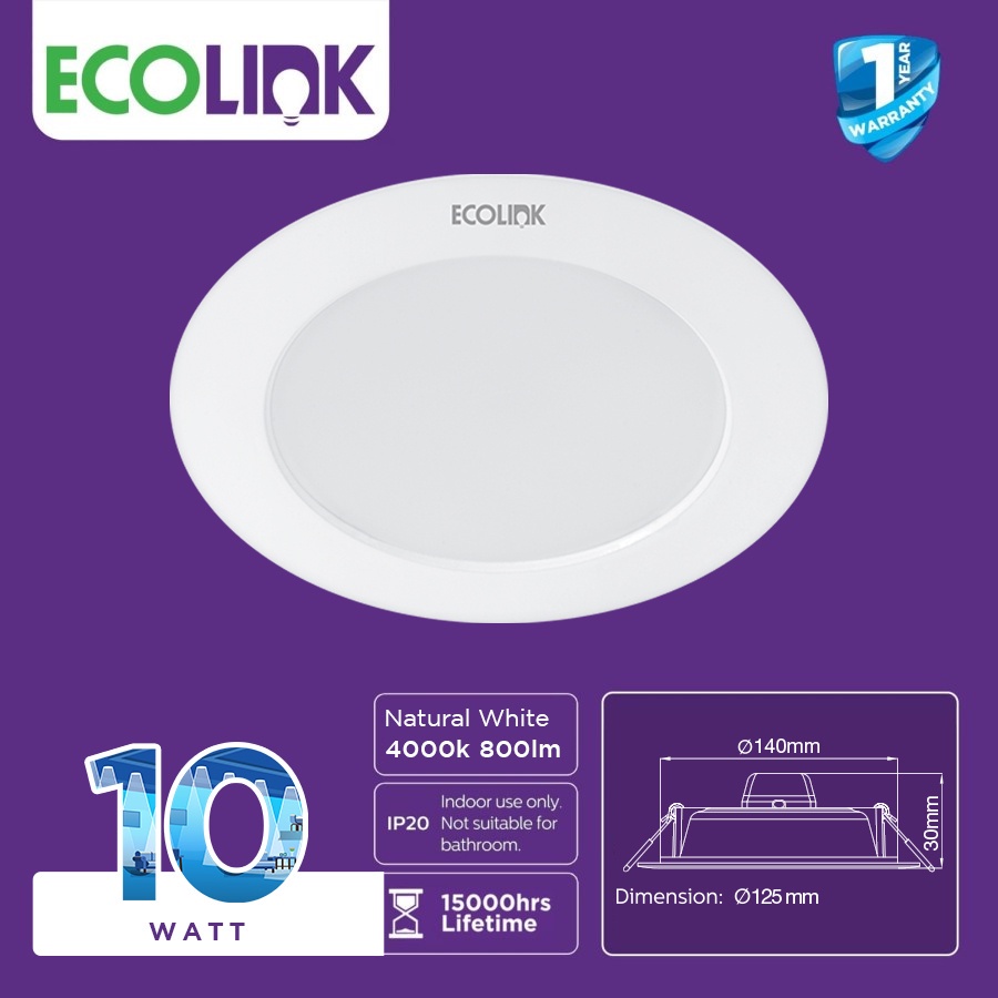 Ecolink Lampu Plafon Bulat Downlight LED 10W Putih Natural