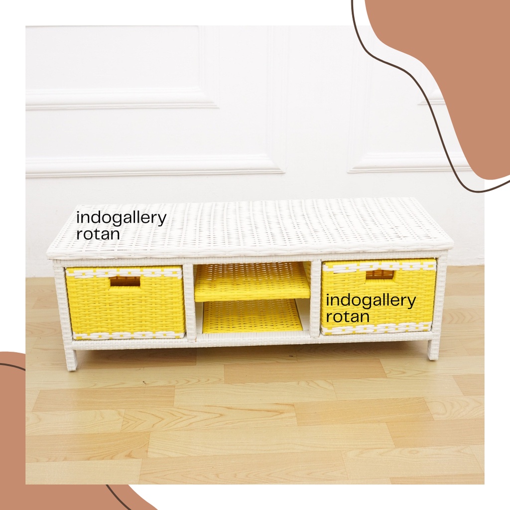 Rak TV Meja Lemari Buffet Rotan Sintetis Plus Laci Colour