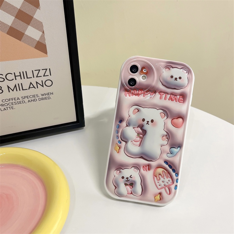 Compatible for iPhone 14 13 12 11 Pro Max X Xr Xs Max Se 2020 iPhone 7 8 7 6 6s Plus New Bubble Phone Case Lovely Bear Air Cushion Casing Lens protection Phone Case Silicone Soft Protective Cover