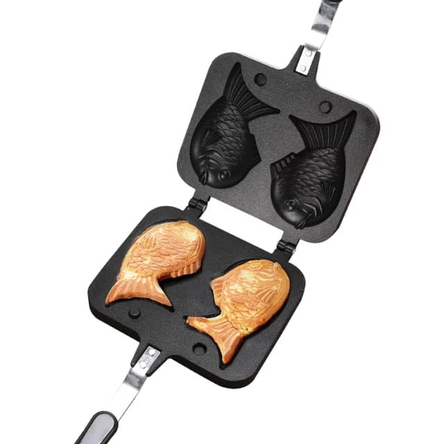 Cetakan TAIYAKI WAFEL MAKER Teflon Marble Cetakan Kue Dua ikan teflon Anti lengket Waffle bungeoppang pan japan DIY Baking Mold