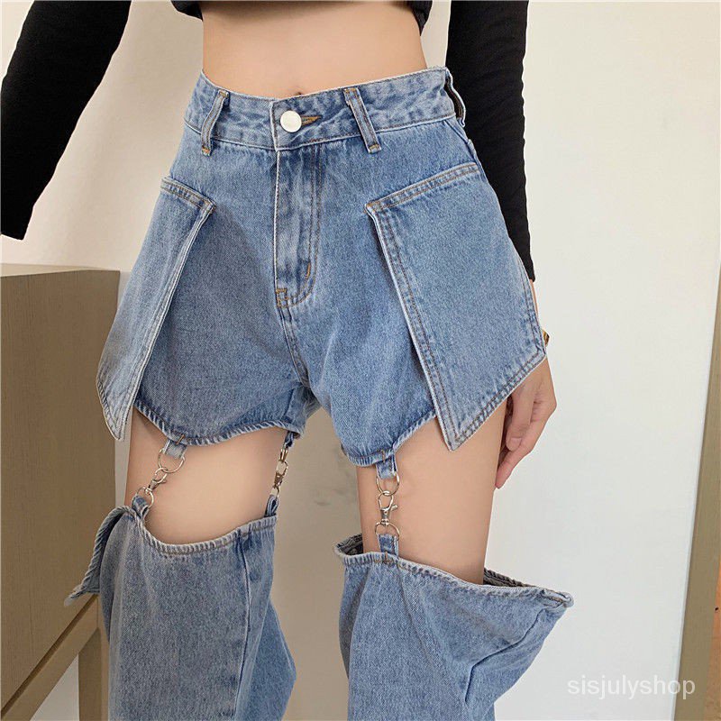 [✅BISA COD]  #Sisjuly# Celana Jeans Wanita Straight Slip Pants Musim Semi Desain Baru Dua Arah Dilep