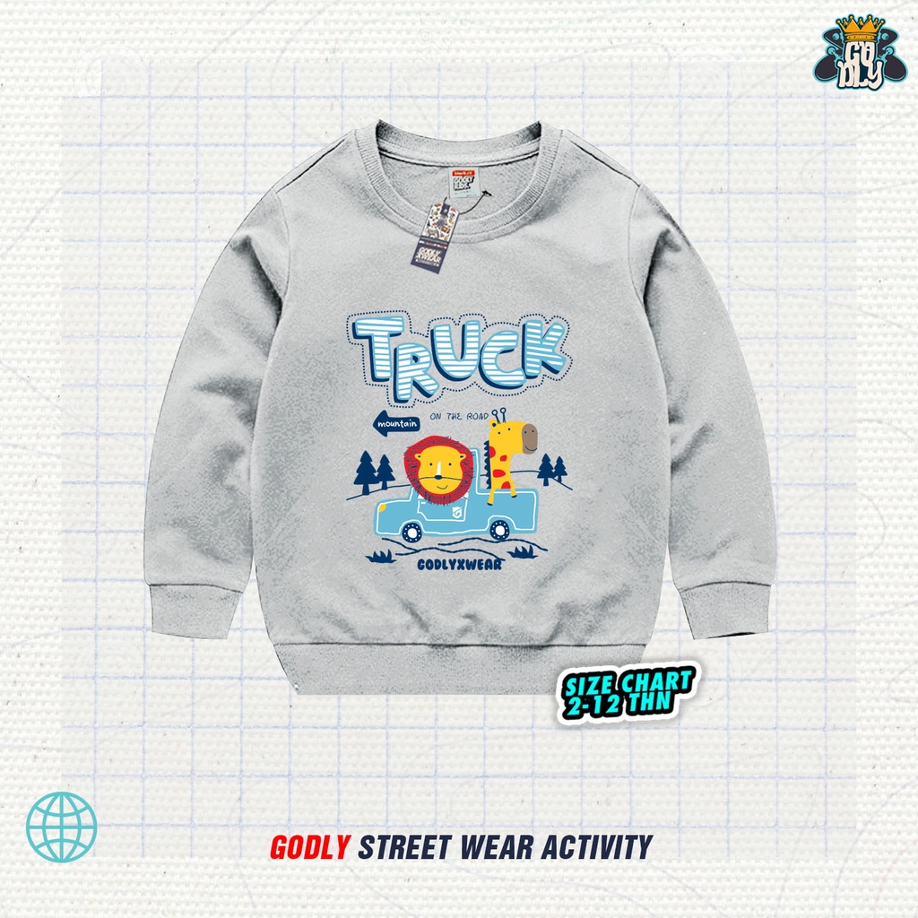 Atasan Sweater / Crewneck Anak Usia 1-12 Tahun motif Truck Bahan Katun Fleece Sablon DTF Real Pict / Atasan Distro Crew Neck