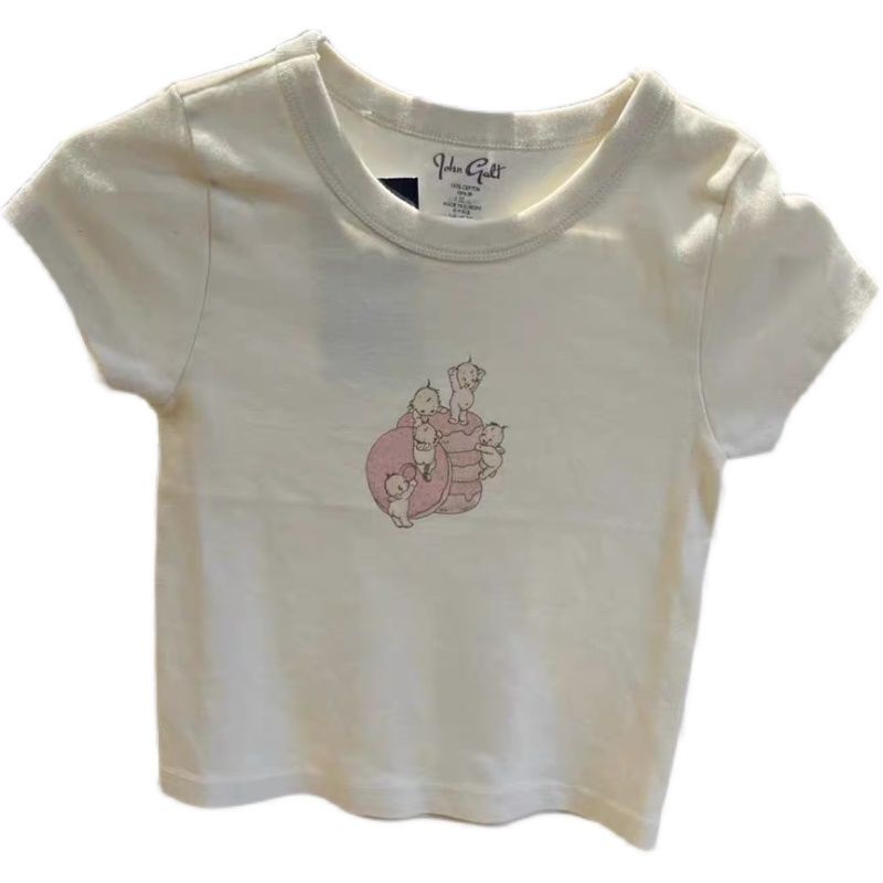 Red Brandy Girl Zhao Lusi sama donut angel T-shirt bm lengan pendek kapas murni top gadis panas Amerika ramping