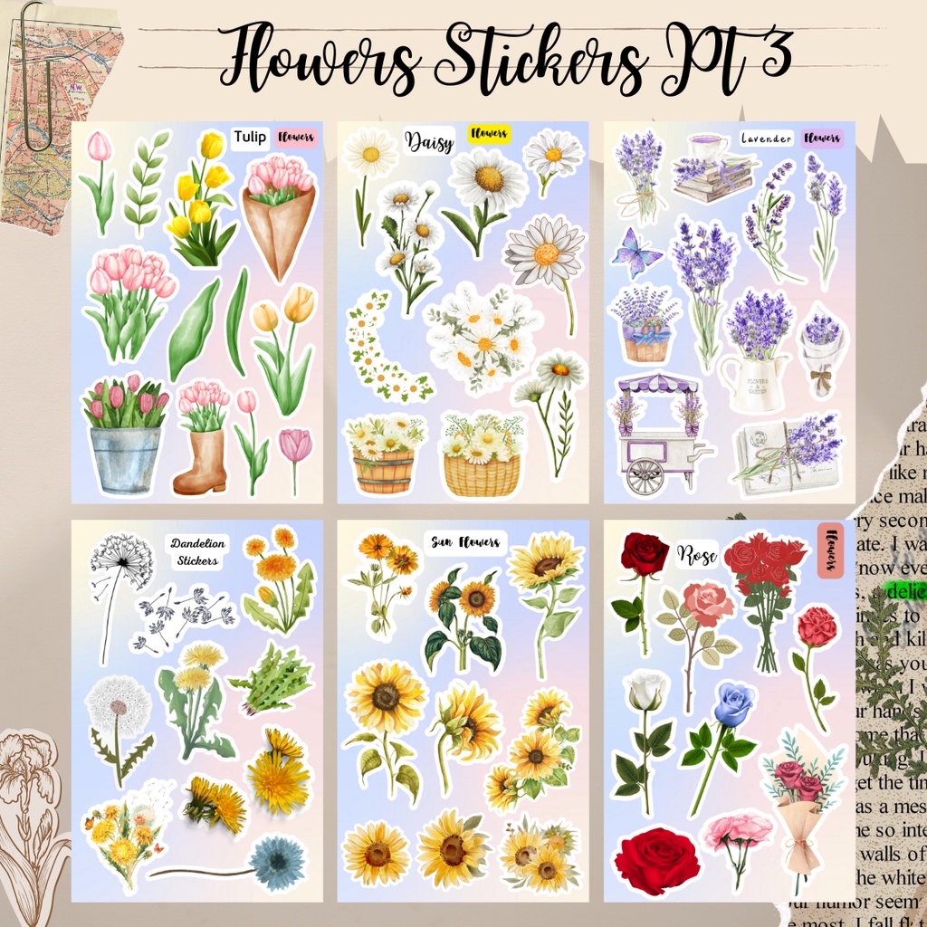 

[PART 3] Flowers Stickers, stiker bunga estetik aesthetic