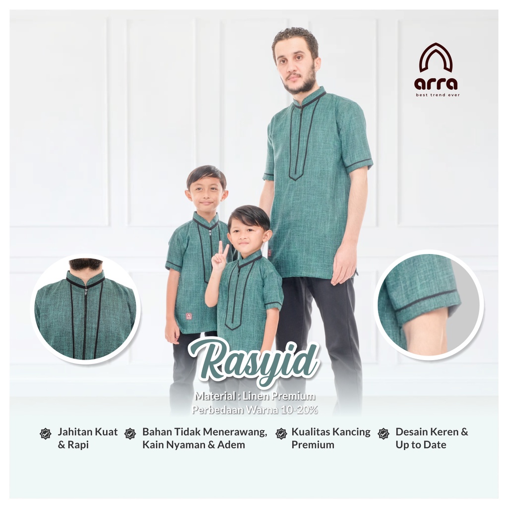 Baju Koko Kurta Pakistan Couple Ayah Anak Lengan Pendek Kualitas Terbaik Model Terbaru Lebaran Rasyid Series