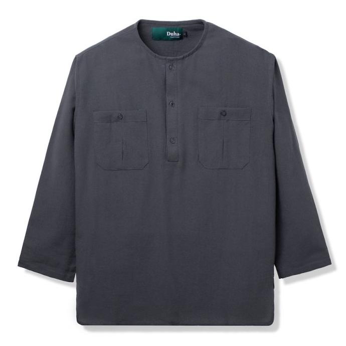 TERLARIS Baju Muslim Duha Muslimwear - Rushan Collarless Shirt Grey /BAJU KOKO PRIA/BAJU KOKO DEWASA