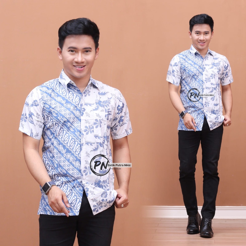 Kemeja Batik Pria Lengan Pendek Size M - L - XL Katun