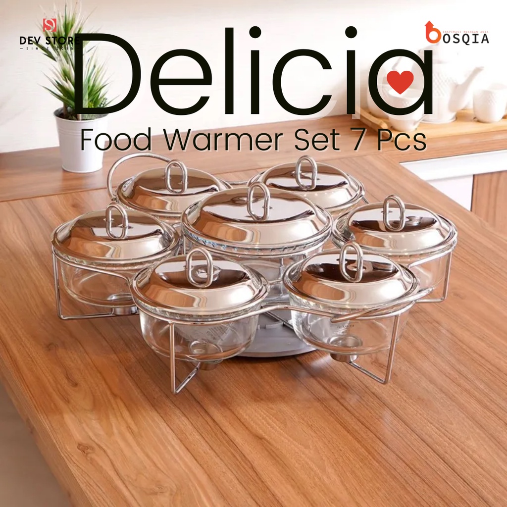 Delicia Set 7 Pcs Sabinex Penghangat Makanan Dengan Dasar Putar / FOOD WARMER SABINEX WITH ROTARY BA