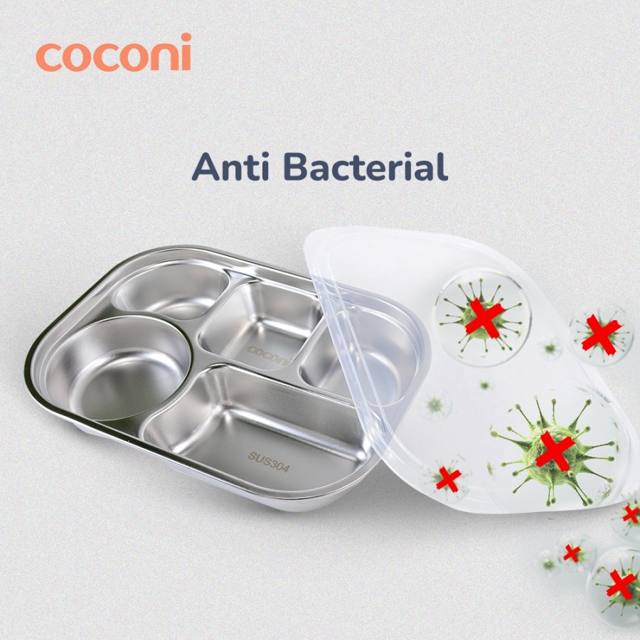 COCONI Premium Stainless Food Tray with Lid | Piring Makan Stainless