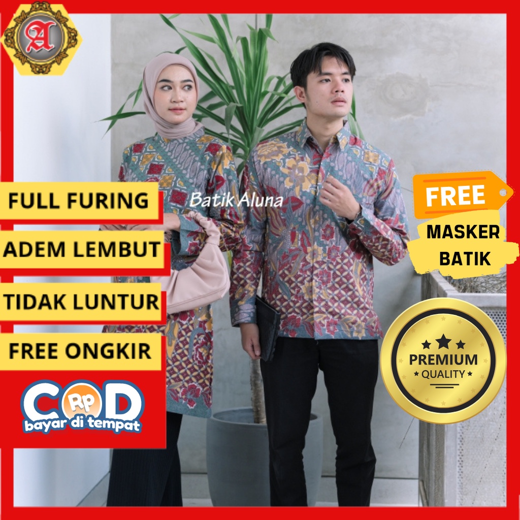 Kemeja Couple Batik Kondangan Stelan Pria Wanita Dewasa Batik Aluna Kemeja Pria Tunik Wanita Couple 