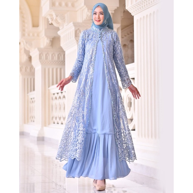 Permata Olshop / Gamis Rompi Brukat Tulle Payet / Gamis Pesta Mewah / Gamis Sakura