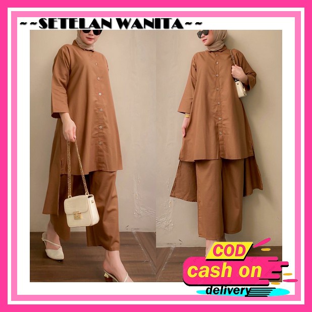 Setelan Crinkle Wanita Import Polos Panjang Dewasa Satu Set 3 In 1 Komplit Rompi Blezer,Celana Cod S