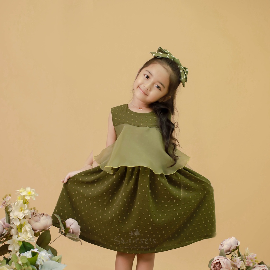 Saoirse's Arsy Dress - Gaun organza anak perempuan tanpa lengan casual pesta ulang tahun