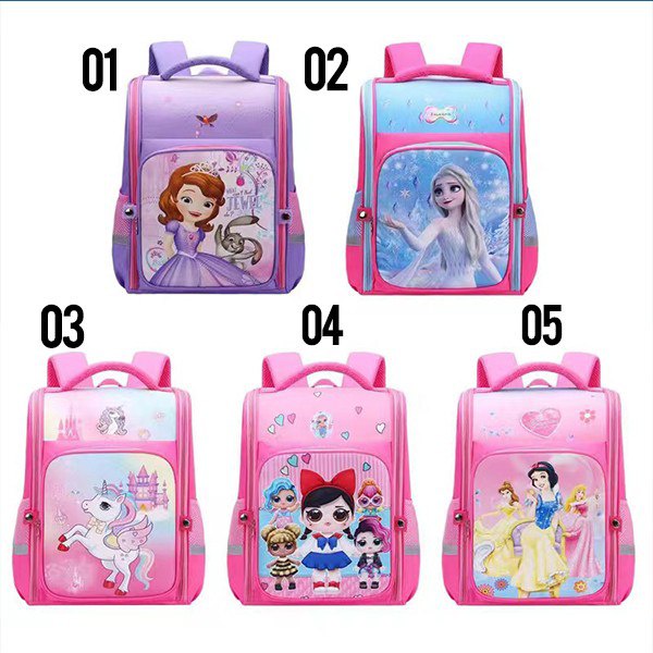 BARU LIN120 Tas Ransel Sekolah Anak / Tas Import Anak / Tas Sekolah Motif Princess Sofia Frozen Snow White Unicorn-Your Affordable Quality!