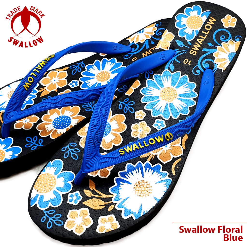 Sandal Swallow Floral Sendal Jepit Wanita Motif Bunga Emas Metalik Original