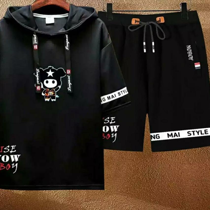➥ - Stelan Pria Oise Satu Stell Pakaian Pria Atasan Hoodie Dan Celana Pendek Set Pakaian Pria ➽