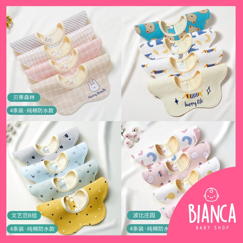 BIANCA - Bibs Anak / Celemek Anak Tadah Air Liur 4 IN 1 RABBIT PASTEL SERIES