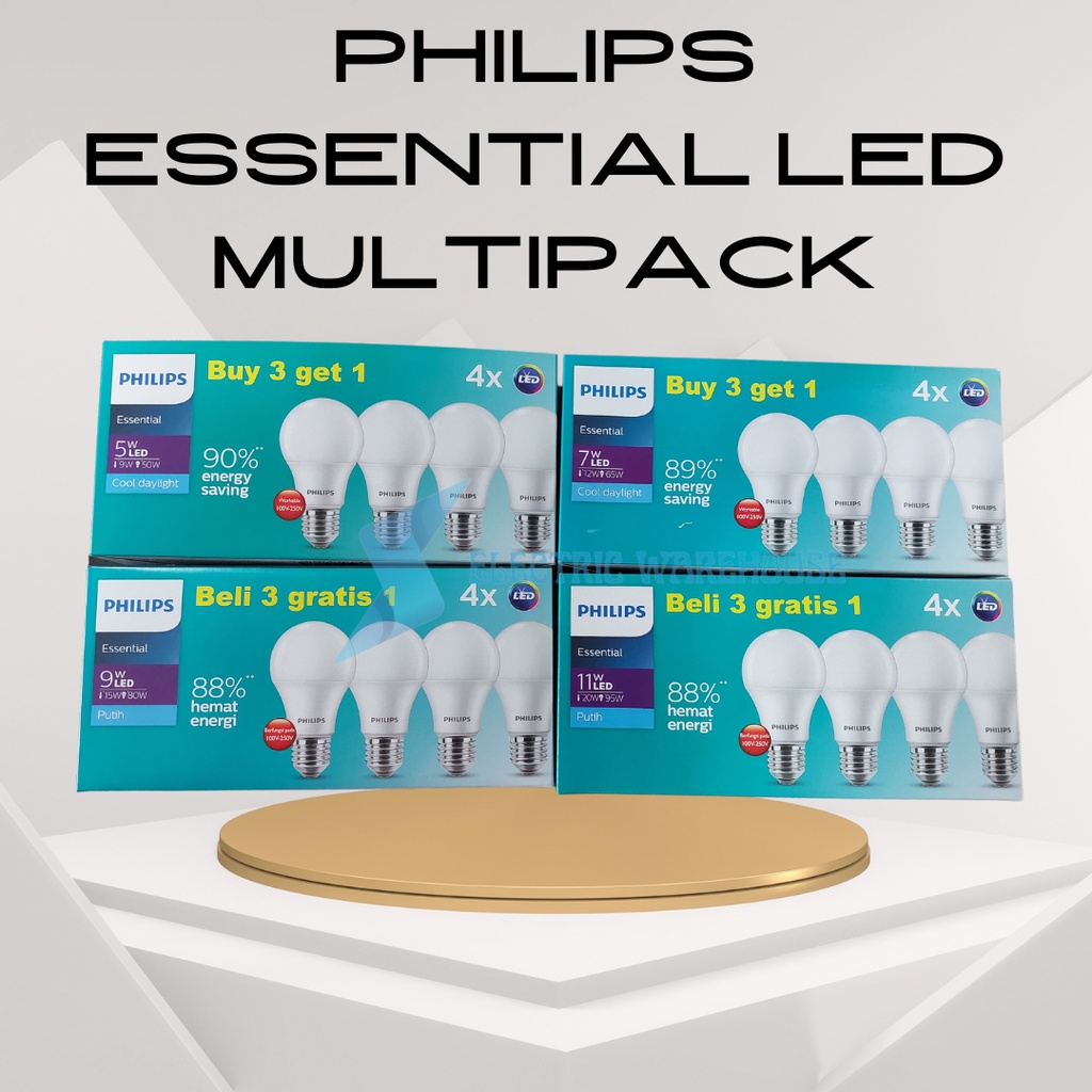 LAMPU ESSENTIAL LED PHILIPS E27 MULTI PACK / PAKET ESSENTIAL LED PUTIH / COOL DAYLIGHT 5 7 9 11 W PA