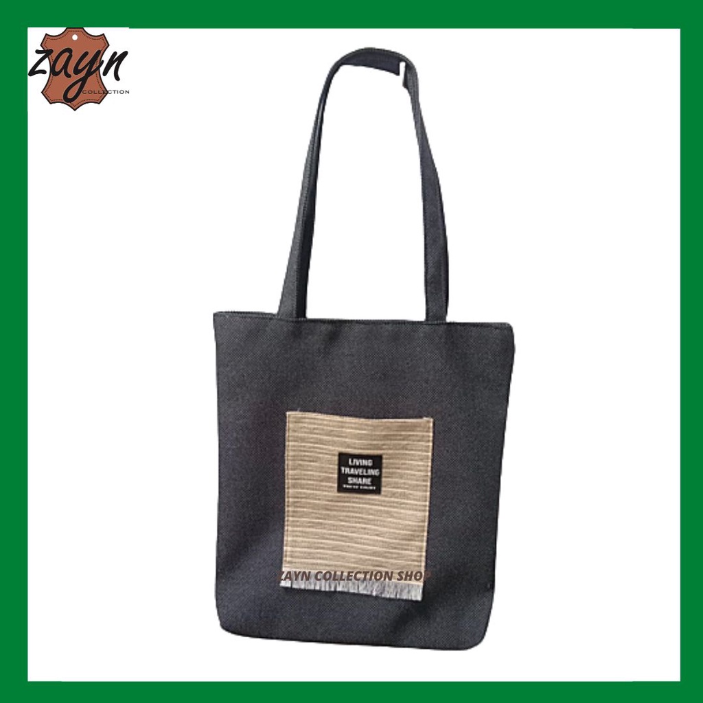 Tote Bag Wanita Resleting Kanvas Premium Shoulder Bag/Tas Bahu Perempuan