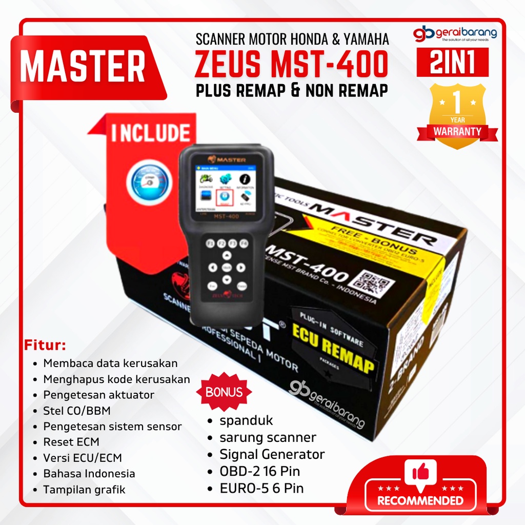 Scanner Motor Injeksi HONDA & YAMAHA - MASTER ZEUS MST-400 2in1 Dengan Remap Dan Tanpa Remap