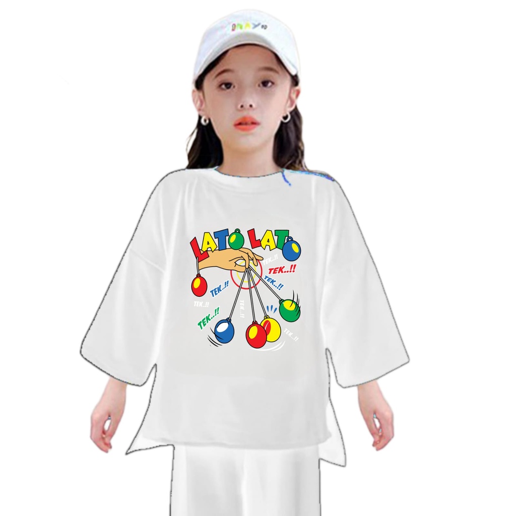 Hzl_outfit Kaos Tunik Anak Perempuan Lato Lato Tek Trend Size S,M,L