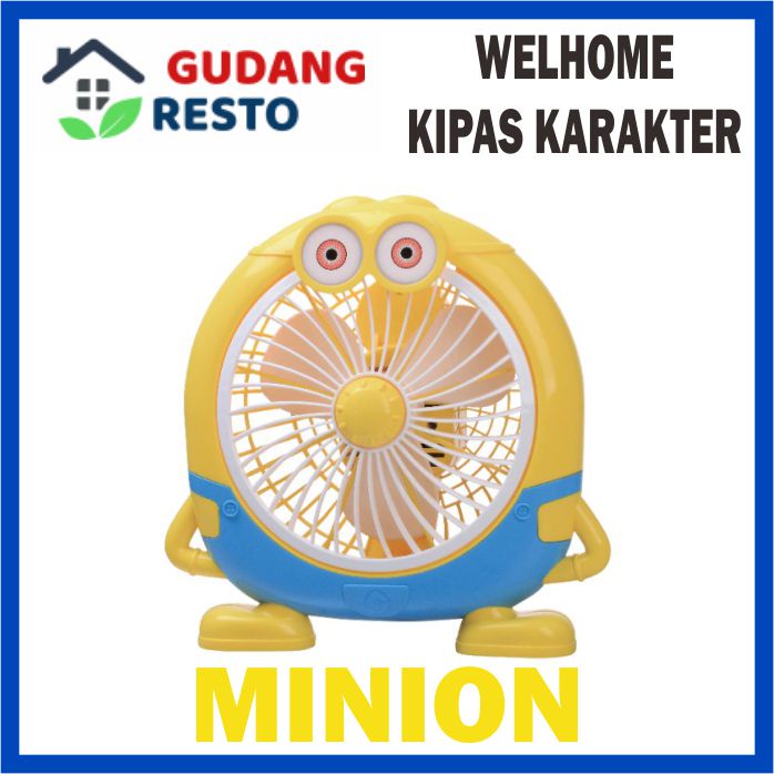 WELHOME KIPAS ANGIN KARAKTER 10 INCH DESK FAN / BOX FAN / KIPAS MEJA LUCU LISTRIK PORTABLE 10&quot;