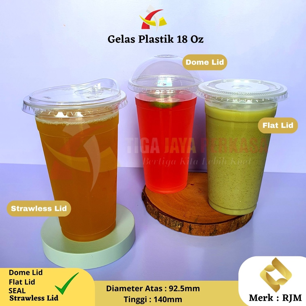 Futura_Shop Gelas Plastik 18Oz Rjm + Strawless Lid Dome Lid Flat Lid Plastic Cup Tebal 18 Oz 7Gr