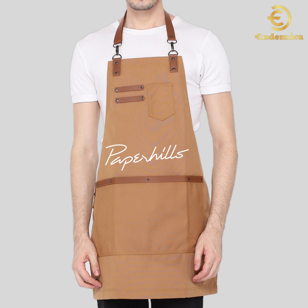 Full apron barista celemek barbershop celemek cafe kanvas PVC Waterproof 100 % &amp; synthetic leather varian warna