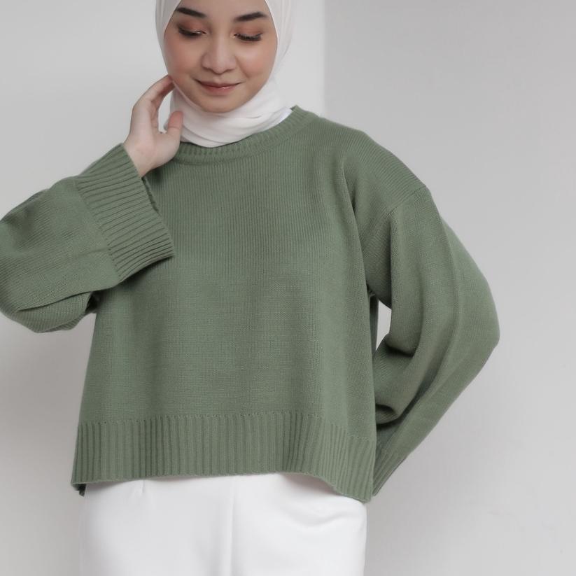 ➦ Ahlami- Noura Basic Crop Top Oversize Crop Top Rajut Sweatshirt Crop Oversize Panjang Lengan Sweat