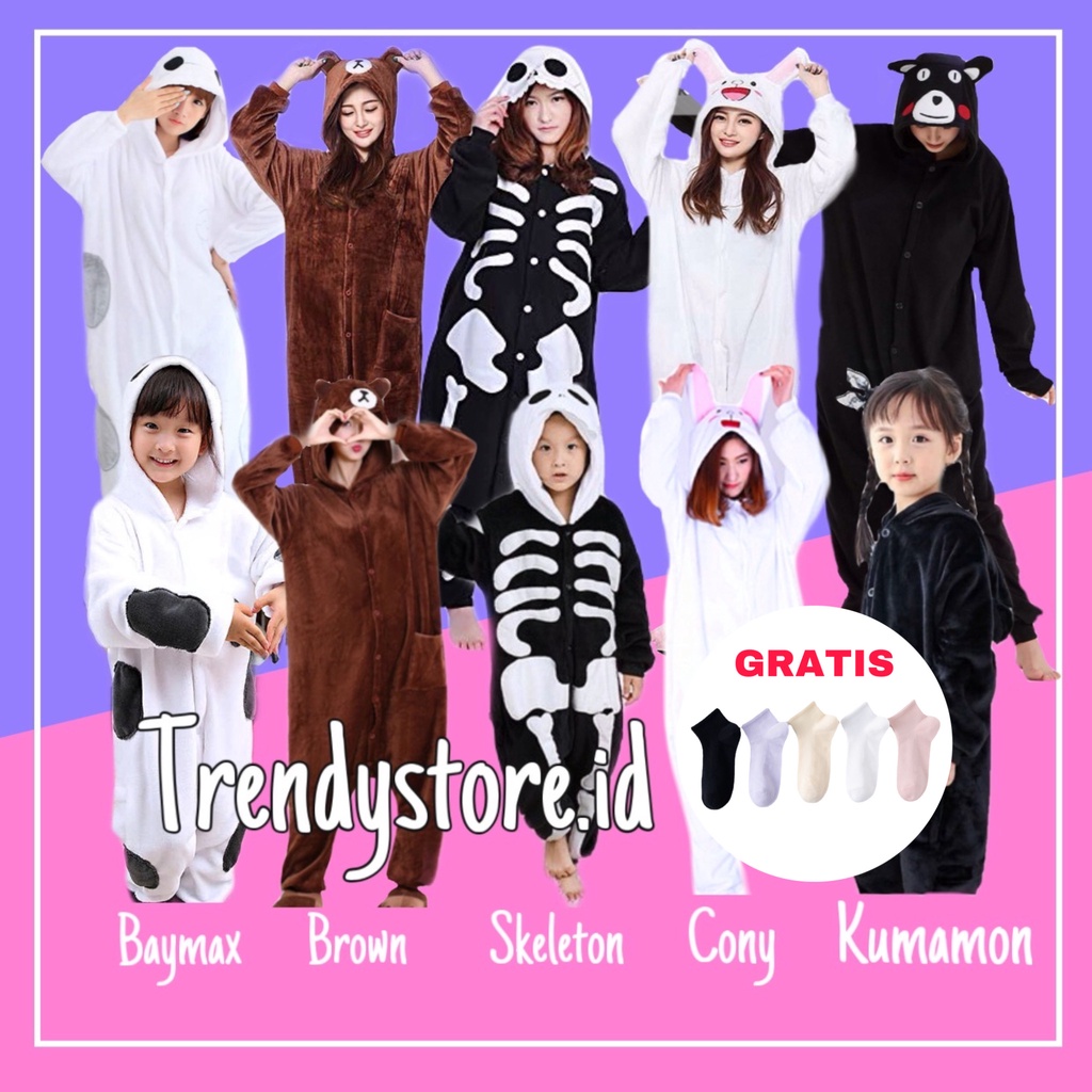Trendystore.id - COD ONESIE KOSTUM BAYMAX BERUANG SKETELON RABBIT KUMAMON COSPLAY HEWAN KARAKTER COW