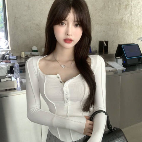 korea style baju atasan wanita lengan panjang atasan crop top import kemeja blouse