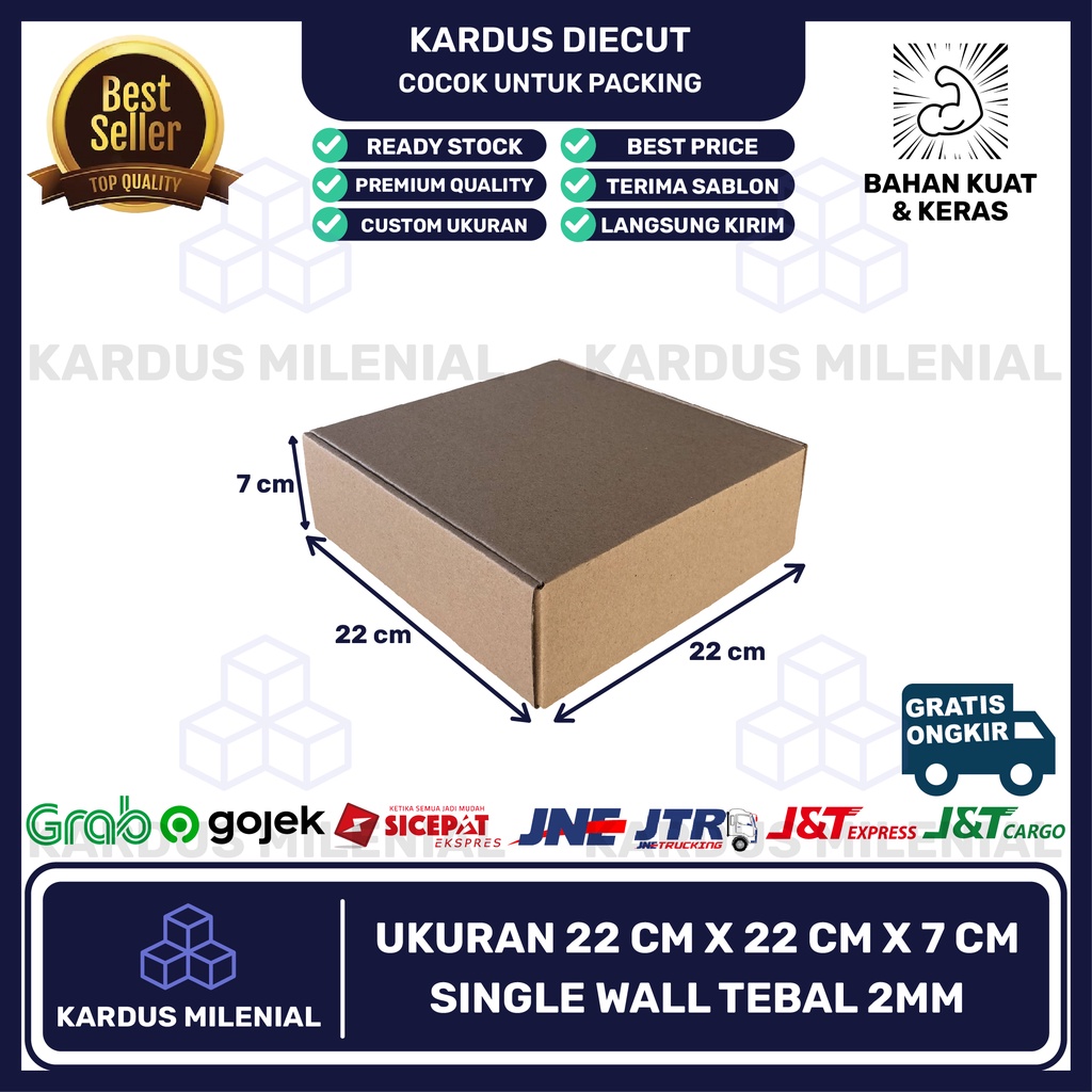 

Kardus die cut 22x22x7 TANPA LAKBAN