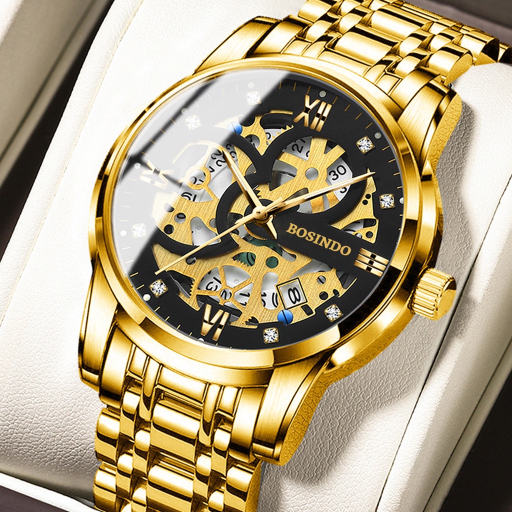 Jam Tangan  Stainless Pria/Jam tangan Tahan Air dan anti karat/ BOSINDO C28/Jam tangan busines/Jam T