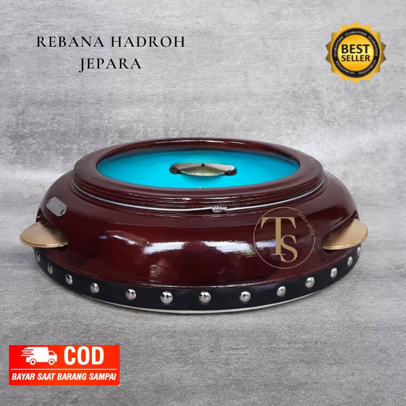 Rebana Hadroh Model Jepara Kayu Mangga Ukuran 30 cm Kencer Kuningan