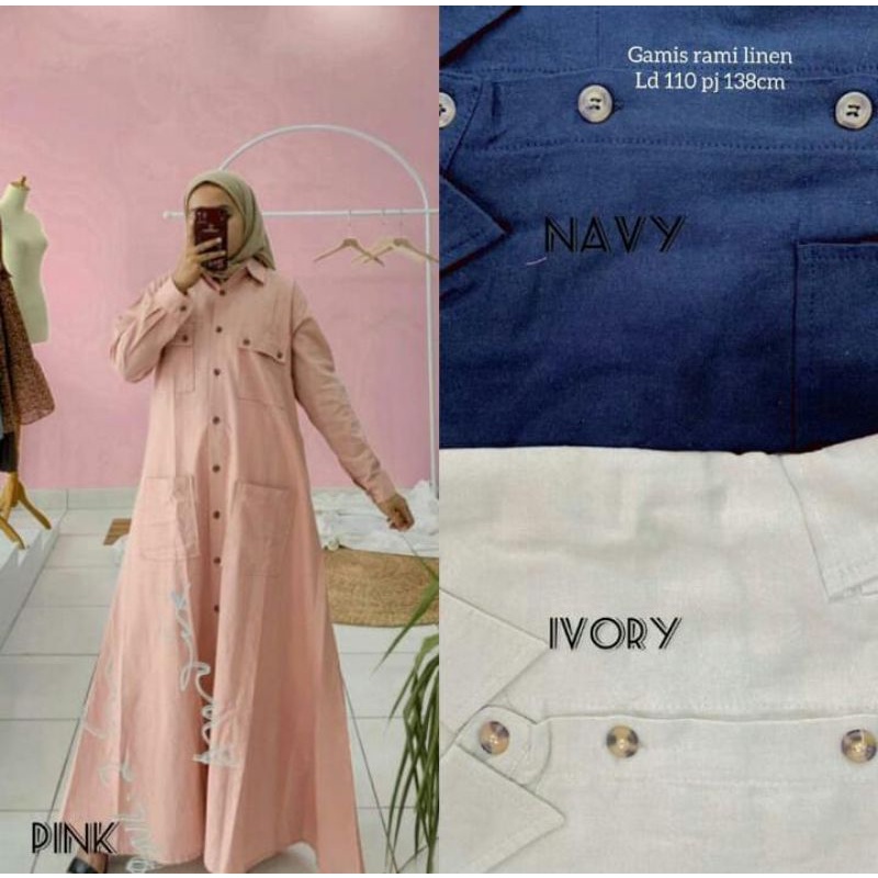 Gamis Linen Rami/ Gamis Linen Dewasa/ Gamis Linen Gaya Milenial/ Gamis Linen Model Kekinian
