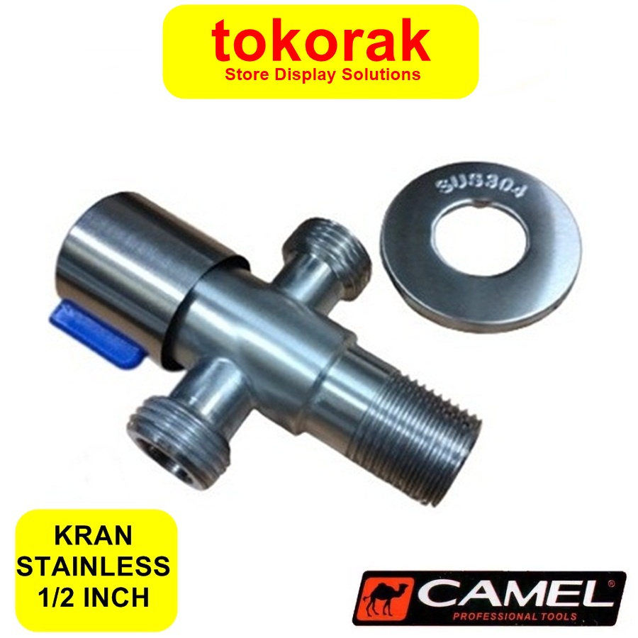 STOP KRAN CABANG T CAMEL KERAN T SHOWER JET KLOSET WC 1/2&quot; STAINLESS