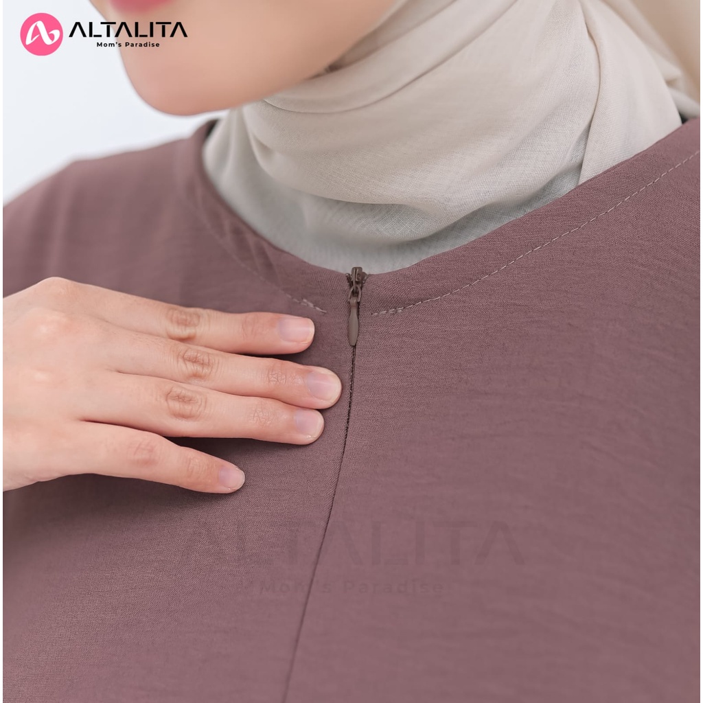 Altalita - Dress Ceisya Daster Gamis Lengan Tangan 3/4 Cringkle Airflow Polos Panjang Semata Kaki Busui Jumbo LD 120