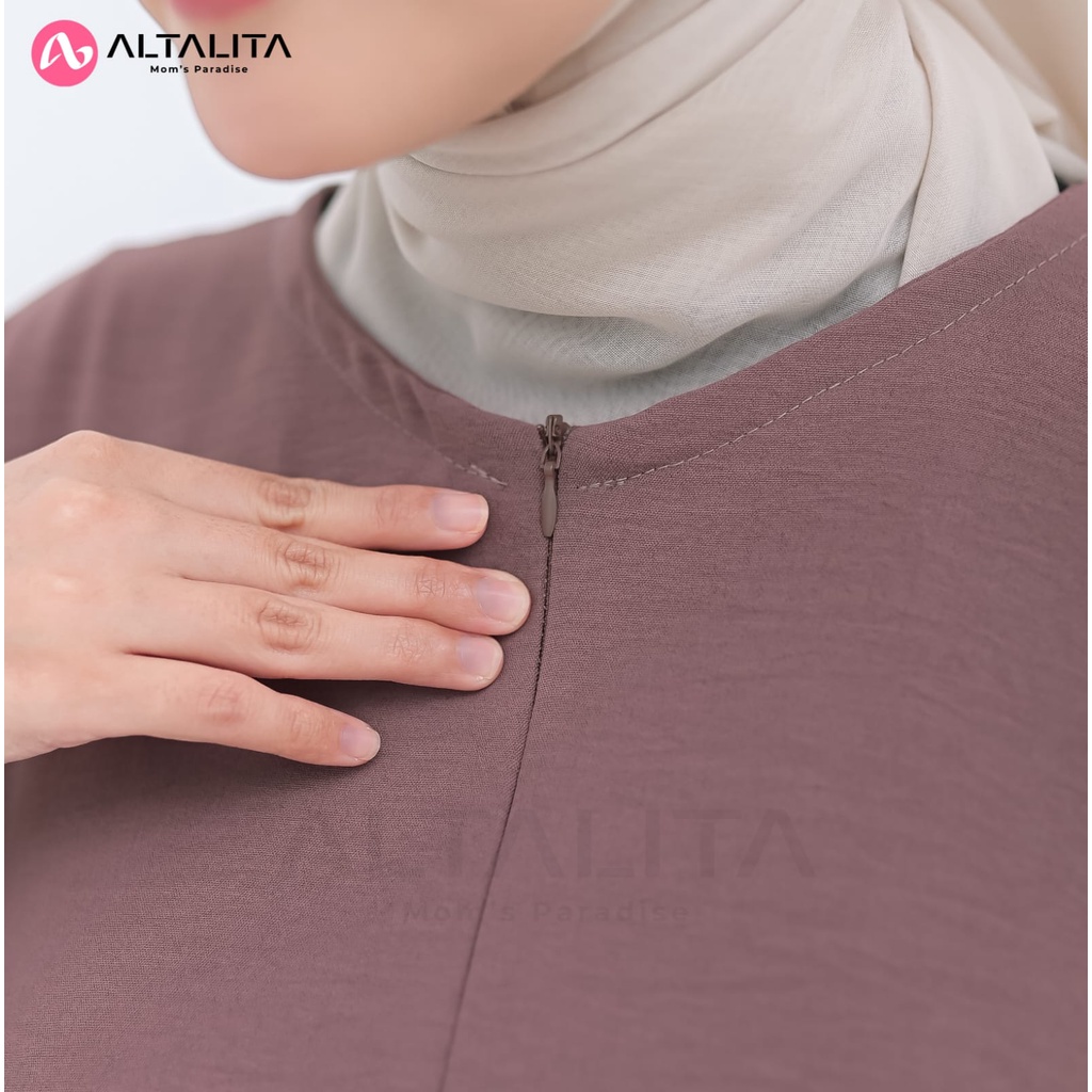 Altalita - Daster Gamis Lengan Tangan 3/4 Cringkle Airflow Polos Panjang Semata Kaki Busui Jumbo LD 120