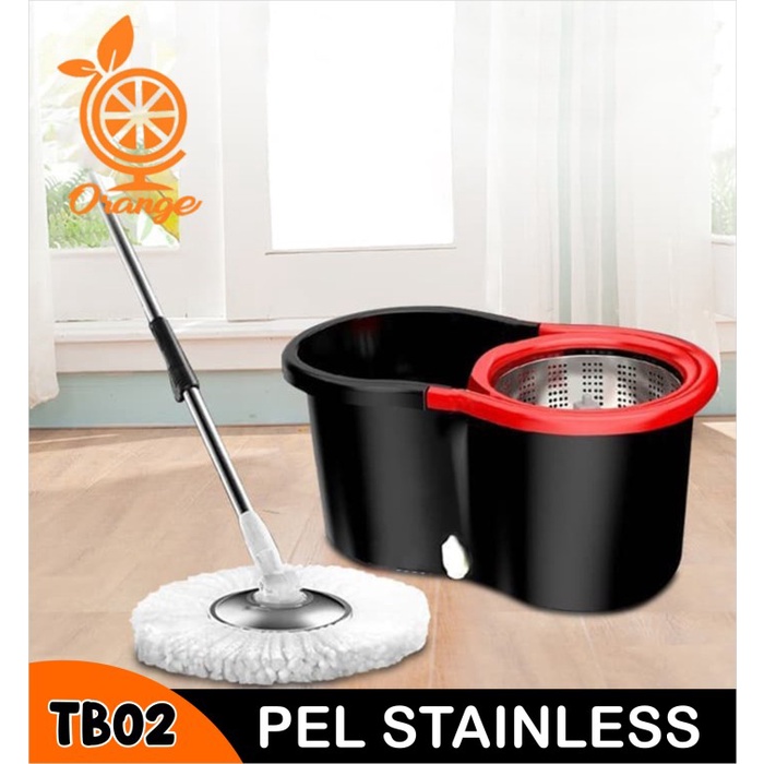 Pel Spin Mop Rotary Spin Mop TB02 Hitam Model Terbaru Gratis Ongkir Praktis Kain Pel Lantai Otomatis