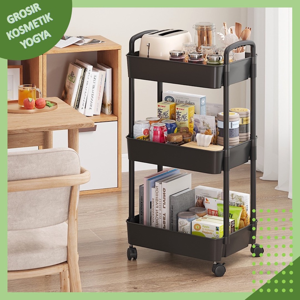 Rak Hanna Shenar Troli Plastik Rak Dapur Serbaguna Rak Plastik Portable Rak Dorong 3 Susun