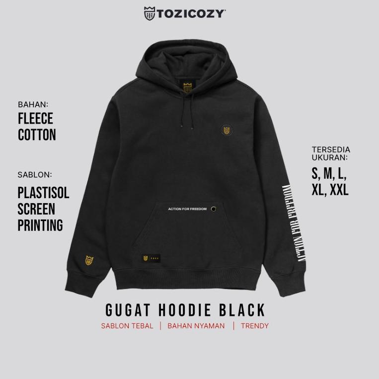 VIRAL Tozicozy Gugat Hoodie Pria Warna Hitam Bahan Fleece Sablon Plastisol Size S M L XL XXL