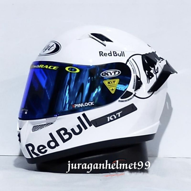 Helm full face KYT K2 raider Putih paket ganteng red bull
