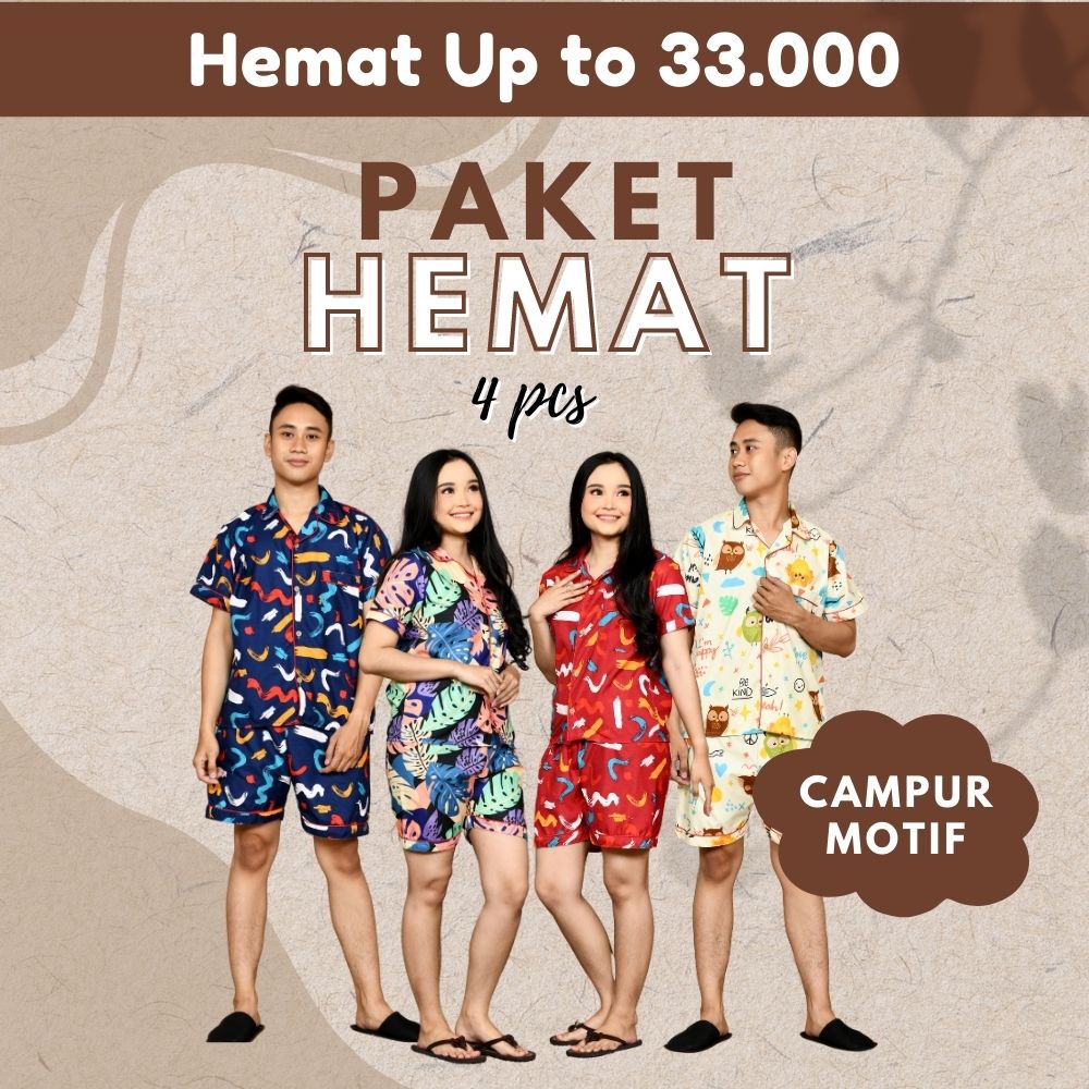 Paket Hemat Piyama HP ( Size M, L, XXL )  ( 4 Pcs ) Pria / Wanita / Baju Tidur Dewasa / Setelan Piyama Celana Pendek Lengan Pendek