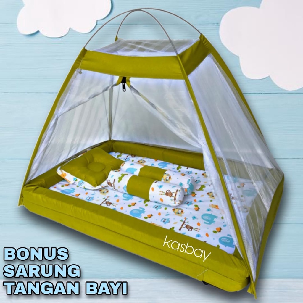 Kasur Bayi Kelambu Set Lengkap Bantal Guling + Bonus Sarung Tangan Bayi Dan Tas Mika TERBARU