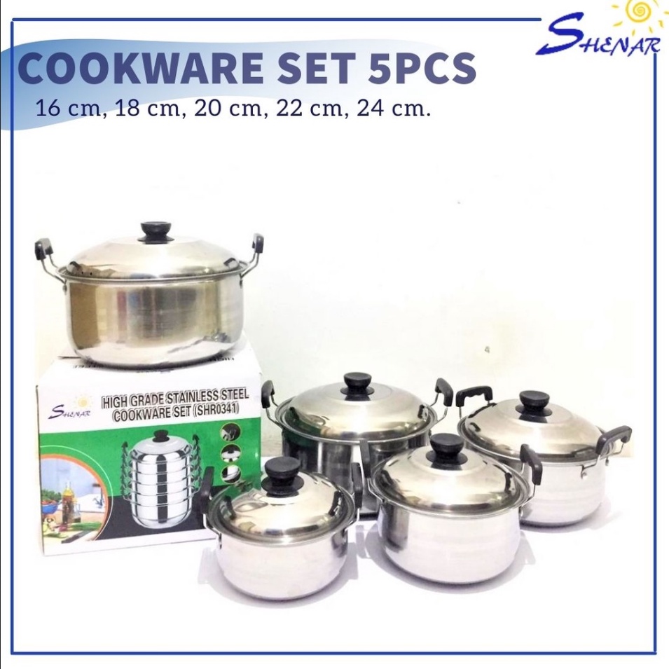 Panci Set Stainless 5 Pcs Anti Lengket Perlengkapan Dapur