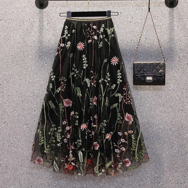 CHEKOUT Rok Tutu 3D Import / Maxi Skirt Motif Bunga Timbul