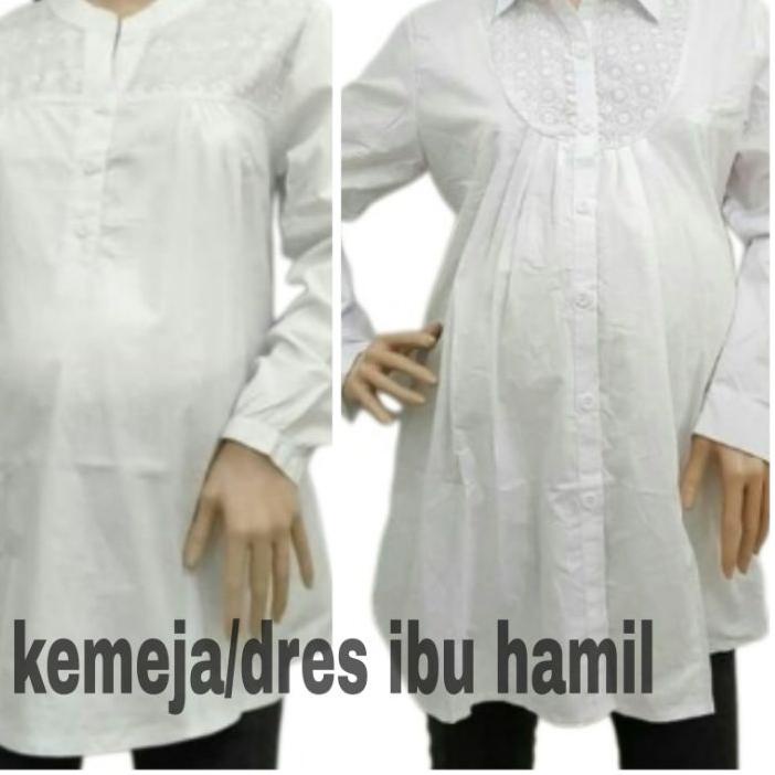 kemeja ibu hamil warna putih/baju ibu hamil warna putih/dres hamil warna putih/baju hamil kerja warn